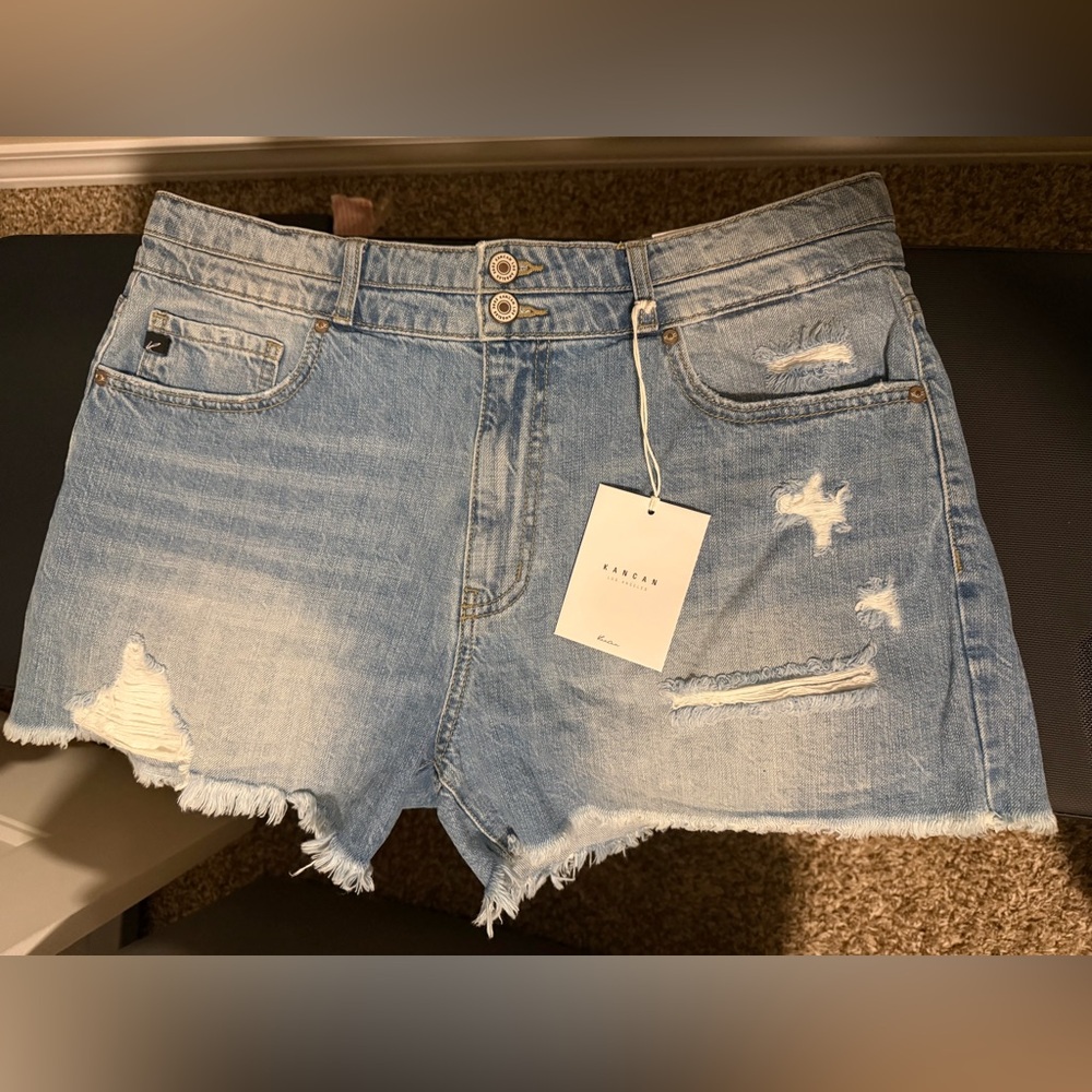 KanCan Faded Blue Ripped Jean Shorts